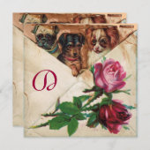 DRIE DOGGIEËN MET ROZEN KAART (Voorkant / Achterkant)