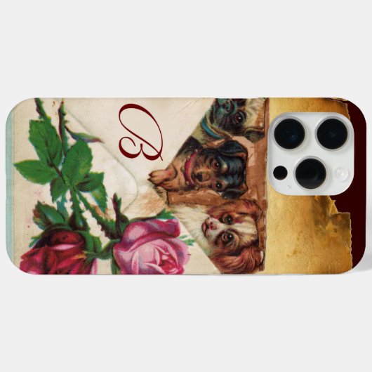 DRIE DOGGIEËN MET ROZEN MONOGRAM Case-Mate iPhone CASE (Achterkant (horizontaal))