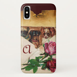 DRIE DOGGIEËN MET ROZEN MONOGRAM iPhone X HOESJE