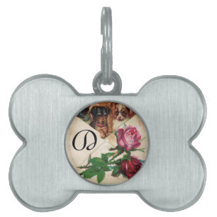 DRIE DOGGIEËN MET ROZEN MONOGRAM HUISDIEREN NAAMPLAATJE