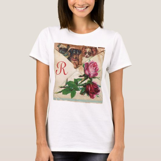 DRIE DOGGIEËN MET ROZEN MONOGRAM T-SHIRT (Voorkant)