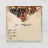 DRIE DOGGIEËN MET ROZEN, perkament, monogram Vierkante Visitekaartje (Voorkant)