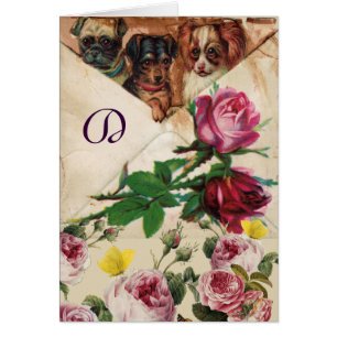DRIE DOGGIEËN, ROZEN EN BUTTERFLIES MONOGRAM