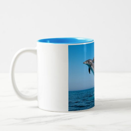 drie dolfijnen tweekleurige koffiemok (Links)