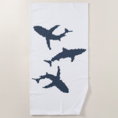 Drie donkerblauwe haaien met kruissteek strandlaken (Voorkant)