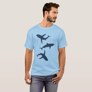 Drie donkerblauwe haaien met kruissteek t-shirt