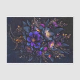 Drie donkere bloemen bestrooid met gouden vonken tissuepapier