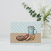 Drie donuts en een koffiepostkaart briefkaart (Staand voorkant)