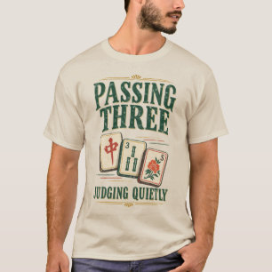 Drie doorgeven, rustig oordelen, vintage Mahjong T-shirt