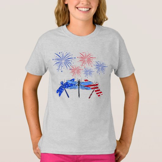 Drie Dragonfly American Flag Shirt 4 juli (Voorkant)