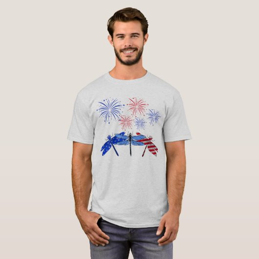 Drie Dragonfly American Flag Shirt 4 juli (Voorkant volledig)