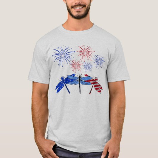 Drie Dragonfly American Flag Shirt 4 juli (Voorkant)
