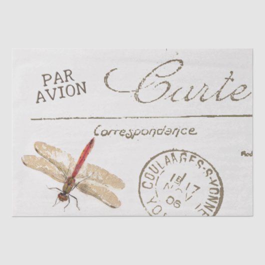 Drie Dragonfly Franse Carte Postale Decoupage Set Tissuepapier (Voorkant)