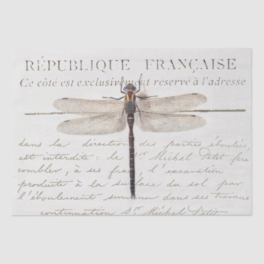 Drie Dragonfly Franse Carte Postale Decoupage Set Tissuepapier (Voorkant)