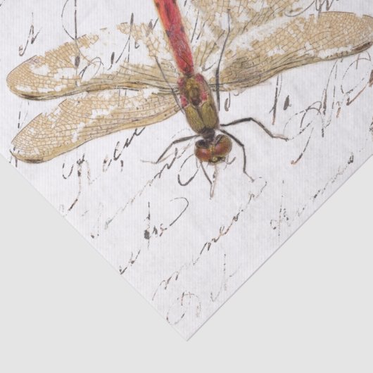 Drie Dragonfly Franse Script Decoupage  Tissuepapier (Detail)