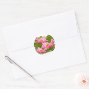 Drie drijvende roze papavery close-up ronde sticker