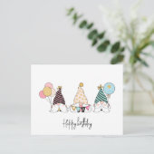 Drie dwergen met een guitige grijns Gefeliciteerd Briefkaart (Staand voorkant)