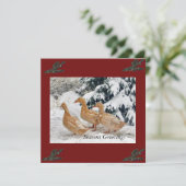 Drie eendparade in sneeuw plat kerstkaarten  feestdagenkaart (Staand voorkant)