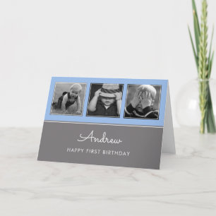 Drie eerste verjaardag Foto Collage Blue Kaart