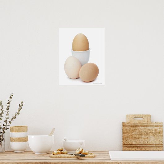 Drie eieren geïsoleerd op een witte achtergrond poster (Keuken)