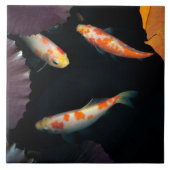 Drie elegante koi in waterlelie tegeltje (Voorkant)