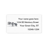 Drie Elephans op een  dierenkunst in de Seesaw Etiket (Voorkant)