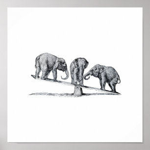 Drie Elephans op een  dierenkunst in de Seesaw Poster
