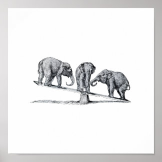 Drie Elephans op een dierenkunst in de Seesaw Poster