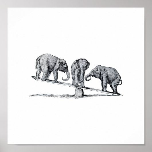 Drie Elephans op een  dierenkunst in de Seesaw Poster (Voorkant)