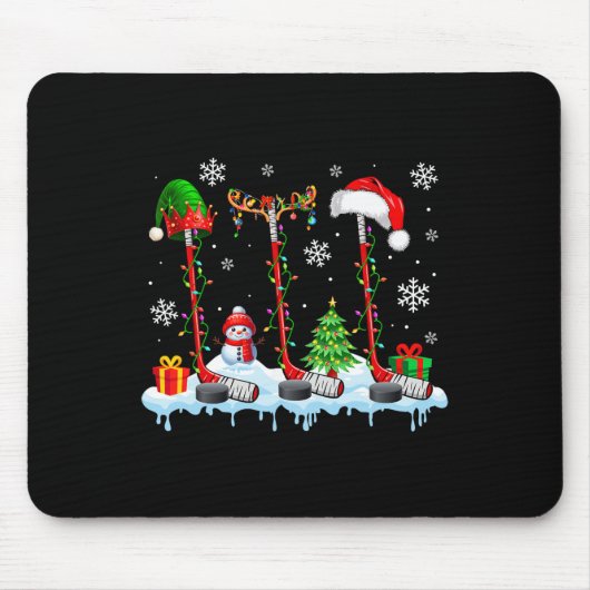 Drie Elf Santa Rendier Hockey Uitrustingen Xmas Pl Muismat (Voorkant)