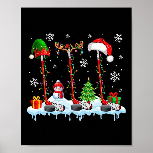 Drie Elf Santa Rendier Hockey Uitrustingen Xmas Sp Poster (Voorkant)