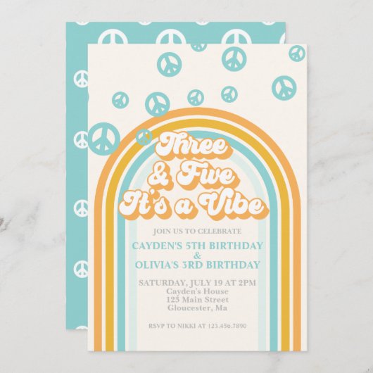 Drie en vijf, het is een Vibe Retro Feestje Verjaa Kaart (Voorkant / Achterkant)