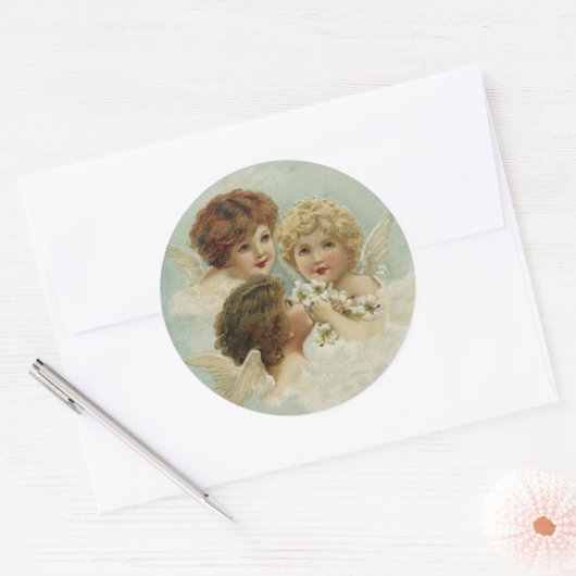 Drie Engel Cherubs Ronde Sticker (Envelop)