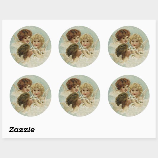 Drie  Engel Cherubs Ronde Sticker (Vel)