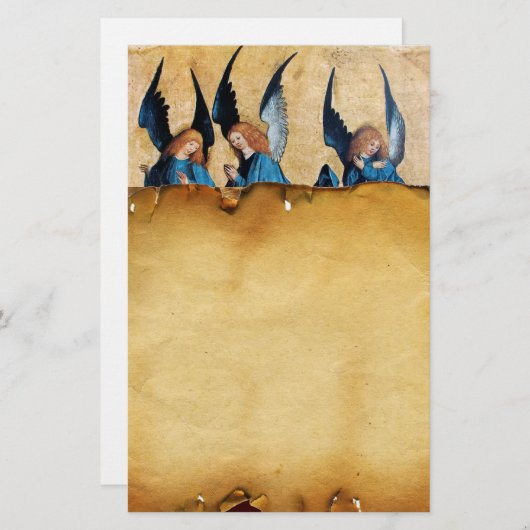 Drie engelen in blauw, bruin perkament briefpapier (Voorkant / Achterkant)