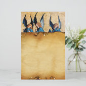 Drie engelen in blauw, bruin perkament briefpapier (Staand voorkant)