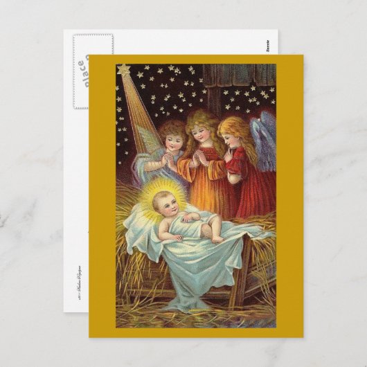 DRIE ENGELEN MET BABY JEZUS GOUD FEESTDAGENKAART (Voorkant / Achterkant)