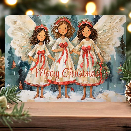 Drie engelenkoor Kerstmis Feestdagen Kaart