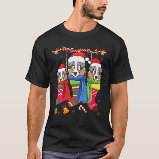 Drie Engelse Shepherd Dog Inside kerstsokken T-shirt (Voorkant)