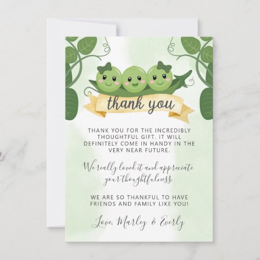 Drie erwten in een peul Dank u kaartennota Triplet Kaart (Voorkant)