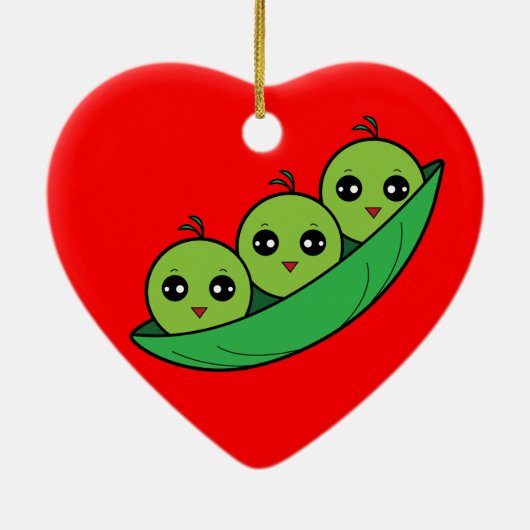 Drie erwten in een peul keramisch ornament (Achterkant)