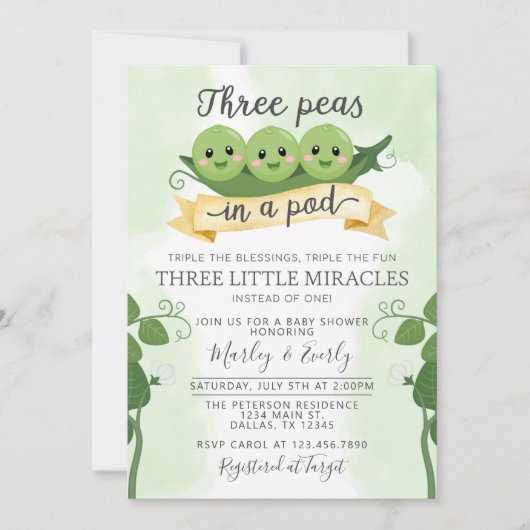 Drie erwten in een Pod Baby shower Invitation Trip Kaart (Voorkant)