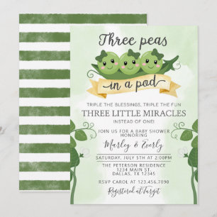 Drie erwten in een Pod Baby shower Invitation Trip Kaart