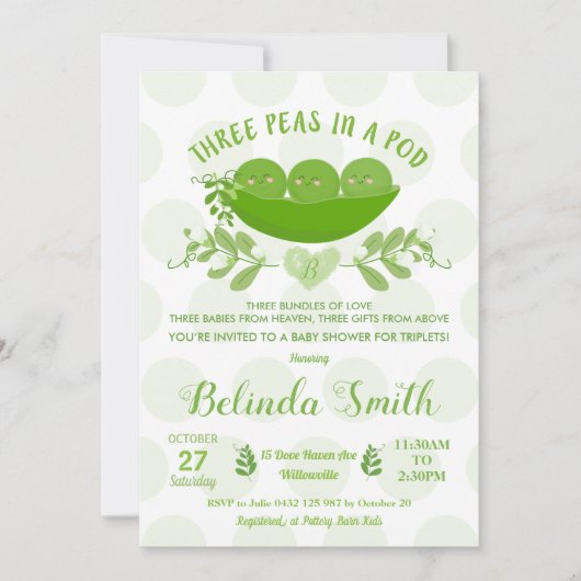 Drie erwten in een Pod Triplets Baby shower Neutra Kaart (Voorkant)