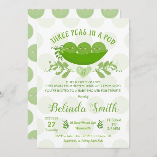 Drie erwten in een Pod Triplets Baby shower Neutra Kaart (Voorkant / Achterkant)
