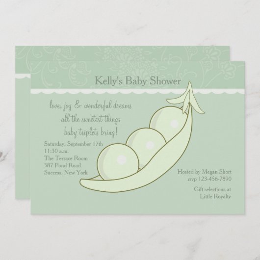 Drie erwten in een uitnodiging tot het Baby shower (Voorkant / Achterkant)