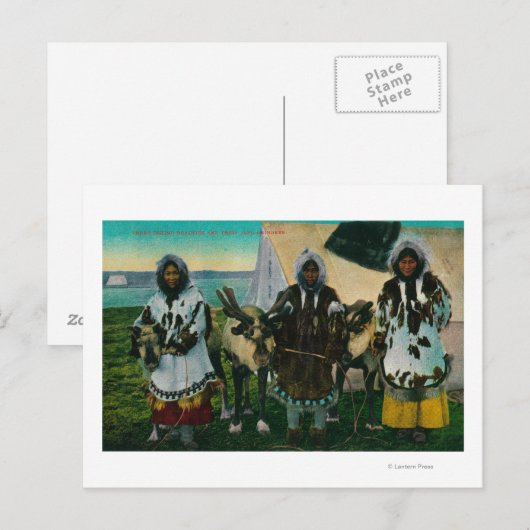Drie Eskimo Beauties en Sled ReindeerState Briefkaart (Voorkant / Achterkant)