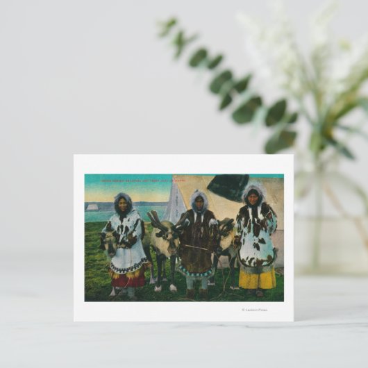 Drie Eskimo Beauties en Sled ReindeerState Briefkaart (Staand voorkant)