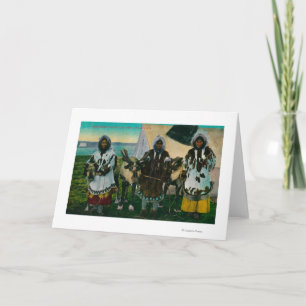 Drie Eskimo Beauties en Sled ReindeerState Feestdagen Kaart