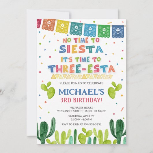 Drie Esta Birthday Uitnodiging (Voorkant)